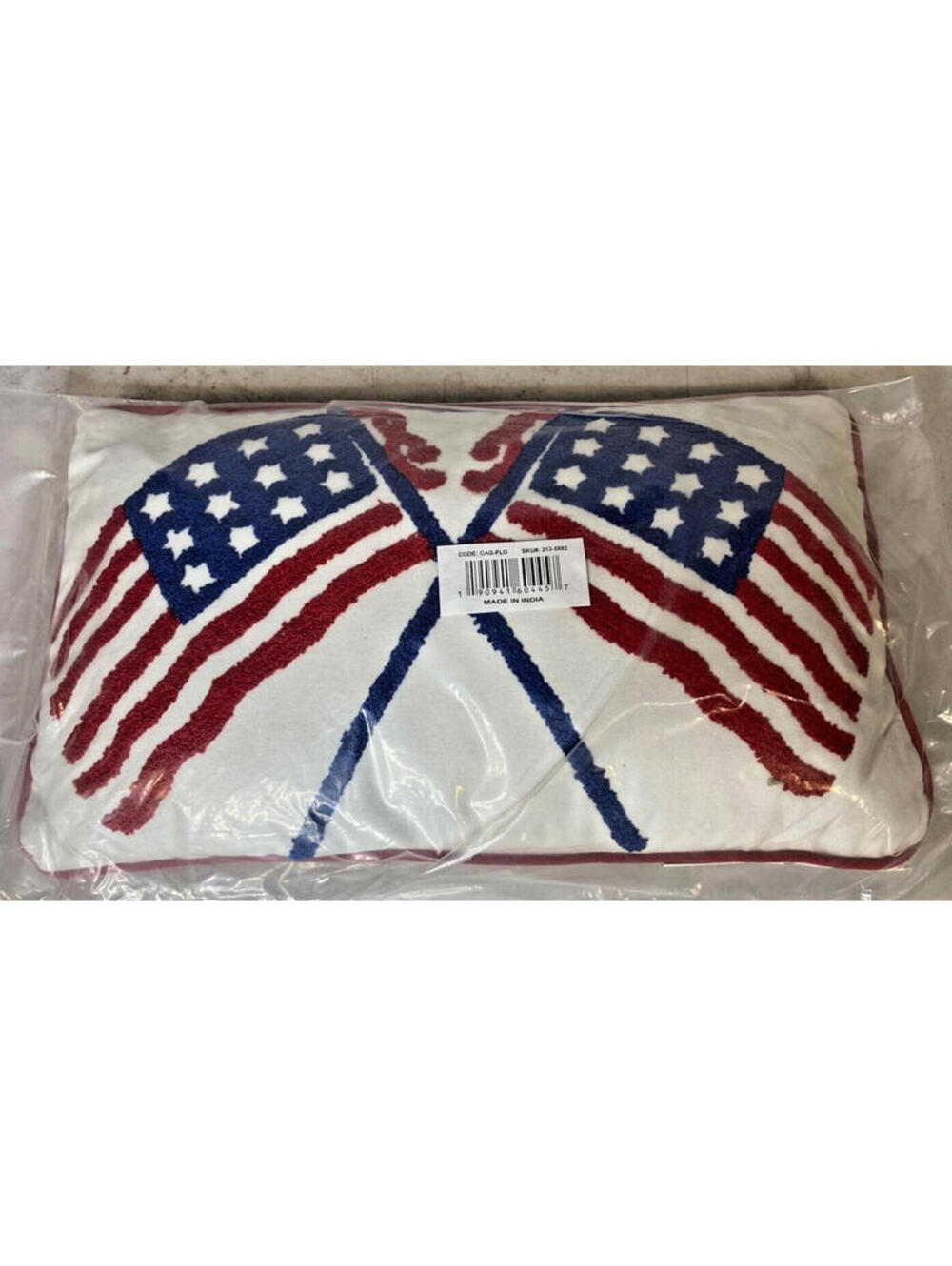 NEW & SEALED – DOUBLE USA HOOKED FLAG THROW PILLOW by SHEEN TEX 20” x 12”